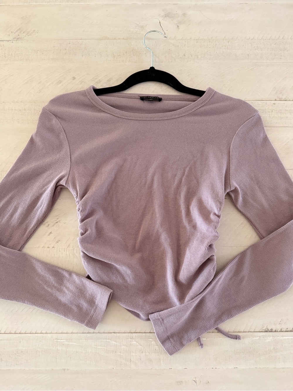 Dynamite Mauve Ribbed Long-Sleeve Top with Side Ruching